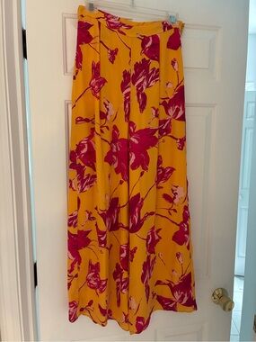 Women’s Floral Maxi Skirt / Pants - Yellow with Pink Floral Print